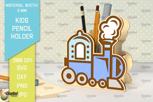 Wooden Kids Pencil Holder Laser Cut. Pen Holder SVG Design SVG Evgenyia Guschina 