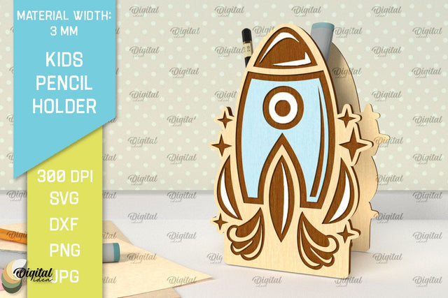 Wooden Kids Pencil Holder Laser Cut. Pen Holder SVG Design SVG Evgenyia Guschina 