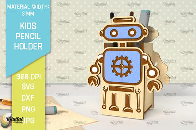 Wooden Kids Pencil Holder Laser Cut. Pen Holder SVG Design SVG Evgenyia Guschina 