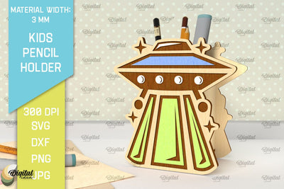 Wooden Kids Pencil Holder Laser Cut. Pen Holder SVG Design SVG Evgenyia Guschina 