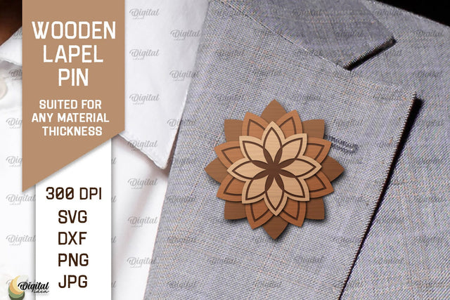 Wooden Lapel Pin Laser Cut. Wooden Flower Lapel Pin SVG SVG Evgenyia Guschina 