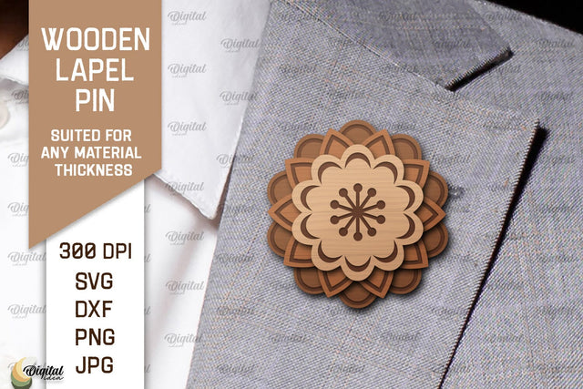 Wooden Lapel Pin Laser Cut. Wooden Flower Lapel Pin SVG SVG Evgenyia Guschina 