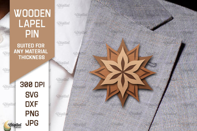 Wooden Lapel Pin Laser Cut. Wooden Flower Lapel Pin SVG SVG Evgenyia Guschina 