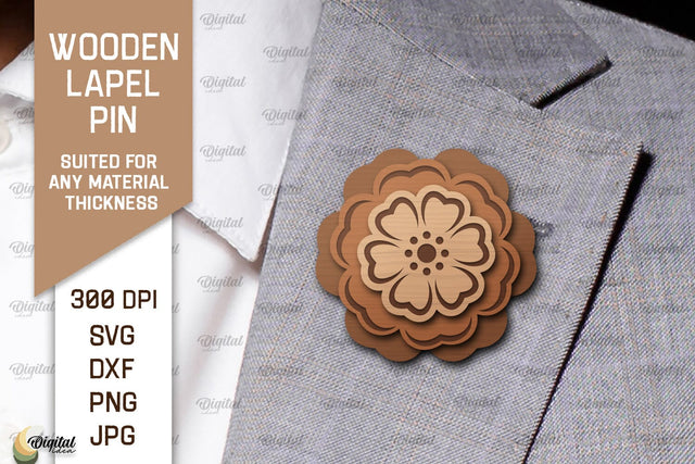Wooden Lapel Pin Laser Cut. Wooden Flower Lapel Pin SVG SVG Evgenyia Guschina 