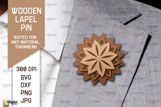 Wooden Lapel Pin Laser Cut. Wooden Flower Lapel Pin SVG SVG Evgenyia Guschina 