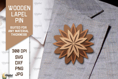 Wooden Lapel Pin Laser Cut. Wooden Flower Lapel Pin SVG SVG Evgenyia Guschina 