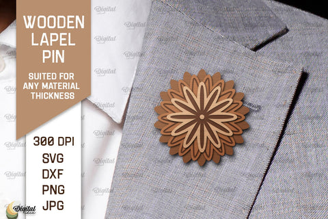 Wooden Lapel Pins Laser Cut Bundle. Wooden Flower Lapel Pins SVG Evgenyia Guschina 