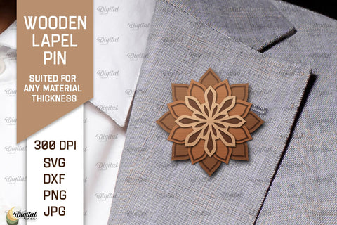 Wooden Lapel Pins Laser Cut Bundle. Wooden Flower Lapel Pins SVG Evgenyia Guschina 