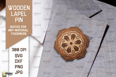 Wooden Lapel Pins Laser Cut Bundle. Wooden Flower Lapel Pins SVG Evgenyia Guschina 