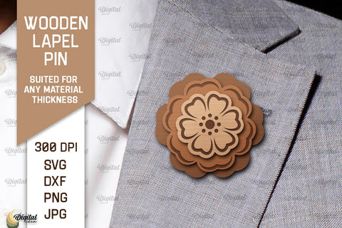 Wooden Lapel Pins Laser Cut Bundle. Wooden Flower Lapel Pins SVG Evgenyia Guschina 