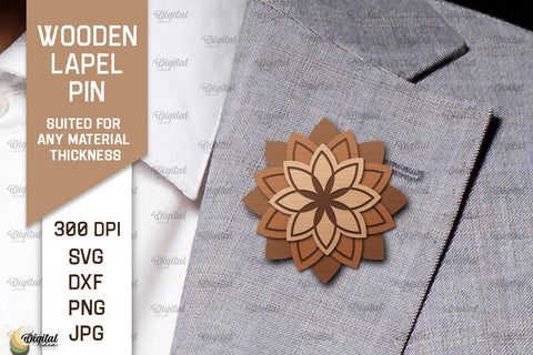 Wooden Lapel Pins Laser Cut Bundle. Wooden Flower Lapel Pins SVG Evgenyia Guschina 