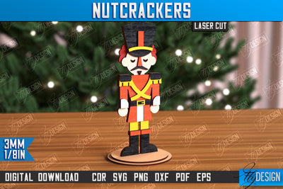 Wooden Layered Nutcracker Laser Cut, Christmas Home Decor SVG, Decorative Figurine, Table Statuette, Christmas Shelf Sitter SVG, Nutcracker Standing Decor Laser Cut SVG Fly Design 