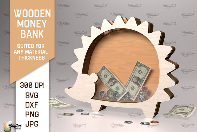 Wooden Money Bank SVG. Piggy Bank Laser Cut SVG Evgenyia Guschina 