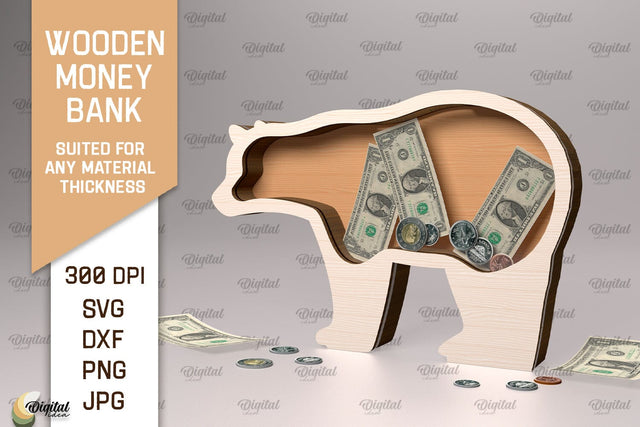 Wooden Money Bank SVG. Piggy Bank Laser Cut SVG Evgenyia Guschina 