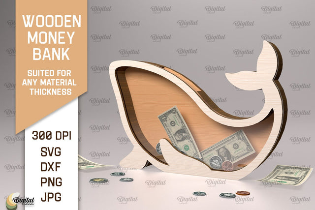 Wooden Money Bank SVG. Piggy Bank Laser Cut SVG Evgenyia Guschina 