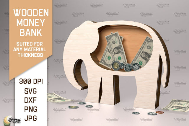 Wooden Money Bank SVG. Piggy Bank Laser Cut SVG Evgenyia Guschina 