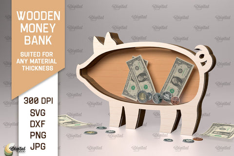 Wooden Money Banks SVG Bundle. Piggy Banks Laser Cut SVG Evgenyia Guschina 