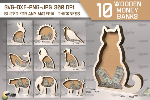 Wooden Money Banks SVG Bundle. Piggy Banks Laser Cut SVG Evgenyia Guschina 