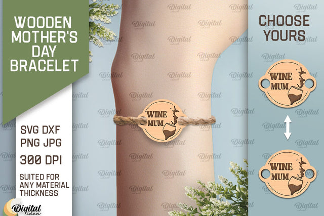 Wooden Mother's Day Bracelet SVG. Wooden Bracelet Laser Cut SVG Evgenyia Guschina 
