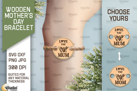 Wooden Mother's Day Bracelet SVG. Wooden Bracelet Laser Cut SVG Evgenyia Guschina 