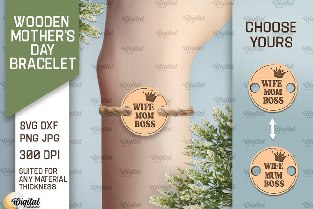 Wooden Mother's Day Bracelet SVG. Wooden Bracelet Laser Cut SVG Evgenyia Guschina 
