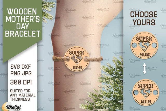 Wooden Mother's Day Bracelet SVG. Wooden Bracelet Laser Cut SVG Evgenyia Guschina 
