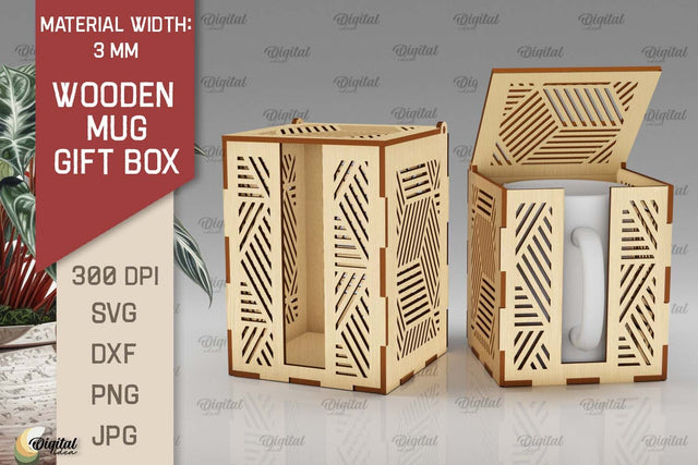 Wooden Mug Gift Box Laser Cut. Wooden Mug Box SVG SVG Evgenyia Guschina 