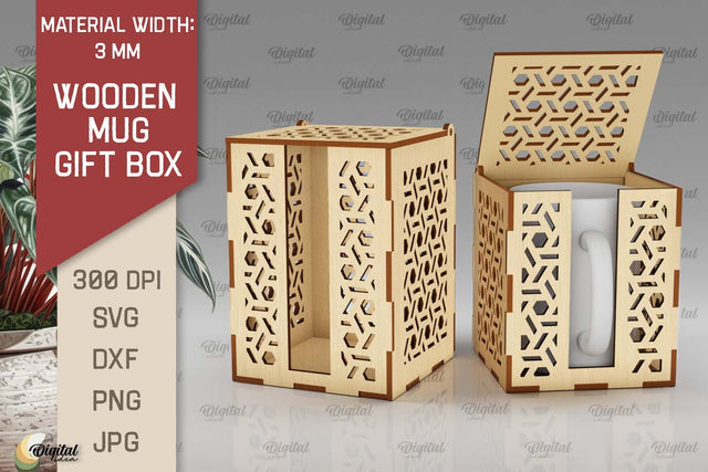 Wooden Mug Gift Box Laser Cut. Wooden Mug Box SVG SVG Evgenyia Guschina 
