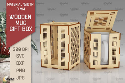Wooden Mug Gift Box Laser Cut. Wooden Mug Box SVG SVG Evgenyia Guschina 