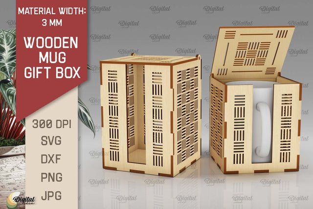 Wooden Mug Gift Box Laser Cut. Wooden Mug Box SVG SVG Evgenyia Guschina 