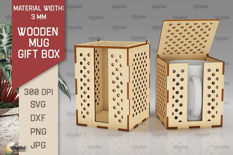 Wooden Mug Gift Box Laser Cut. Wooden Mug Box SVG SVG Evgenyia Guschina 