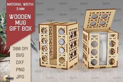 Wooden Mug Gift Box Laser Cut. Wooden Mug Box SVG SVG Evgenyia Guschina 