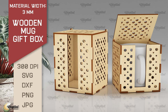 Wooden Mug Gift Box Laser Cut. Wooden Mug Box SVG SVG Evgenyia Guschina 