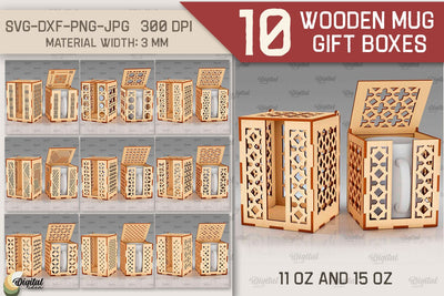 Wooden Mug Gift Boxes Laser Cut Bundle. Mug Boxes SVG SVG Evgenyia Guschina 