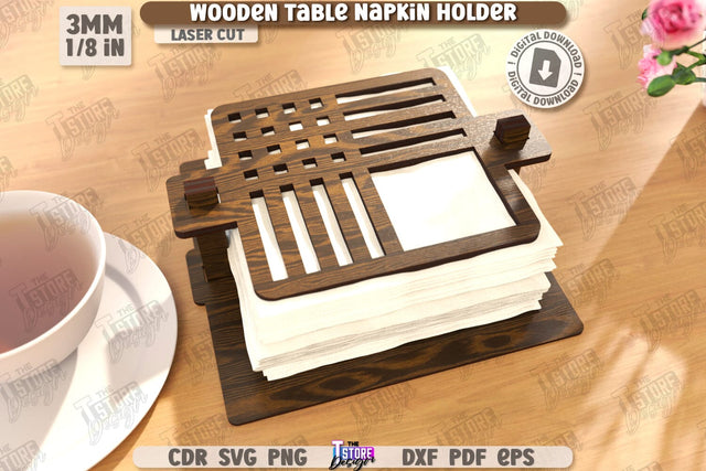 Wooden Napkin Holder Laser Cut | Adornment Dining Table | Square Napkin Holder | CNC File SVG The T Store Design 