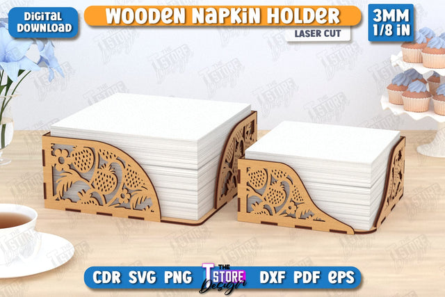 Wooden Napkin Holder Laser Cut | Adornment Dining Table | Square Napkin Holder | CNC File SVG The T Store Design 