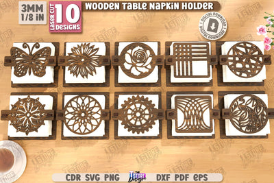 Wooden Napkin Holders Laser Cut Bundle | Adornment Dining Table | Square Napkin Holder | CNC Files SVG The T Store Design 