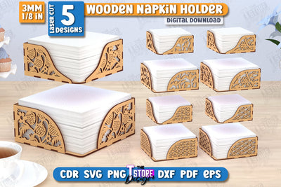 Wooden Napkin Holders Laser Cut Bundle | Adornment Dining Table | Square Napkin Holder | CNC Files SVG The T Store Design 