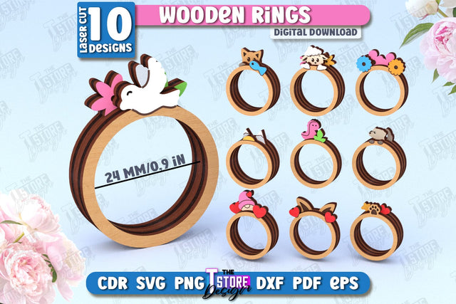 Wooden Napkin Rings Laser Cut Bundle | Adornment Dining Table | CNC Files SVG The T Store Design 