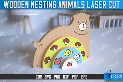 Wooden Nesting Bear | Nesting Toy | Rainbow | New Born Gift | Educational Game | CNC File SVG Fly Design 