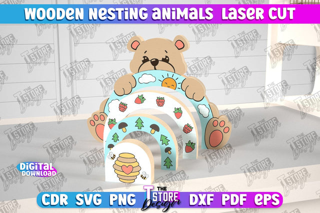 Wooden Nesting Bear | Nesting Toy | Rainbow | New Born Gift | Educational Game | CNC File SVG The T Store Design 