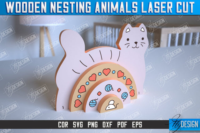 Wooden Nesting Cat | Nesting Toy | Rainbow | New Born Gift | Educational Game | CNC File SVG Fly Design 