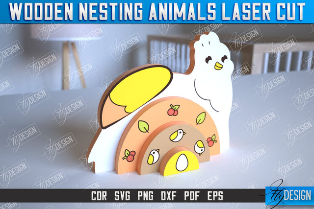 Wooden Nesting Chicken | Nesting Toy | Rainbow | New Born Gift | Educational Game | CNC File SVG Fly Design 