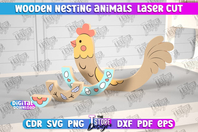 Wooden Nesting Chicken | Nesting Toy | Rainbow | New Born Gift | Educational Game | CNC File SVG The T Store Design 