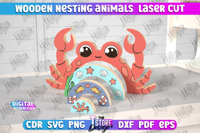 Wooden Nesting Crab | Nesting Toy | Rainbow | New Born Gift | Educational Game | CNC File SVG The T Store Design 