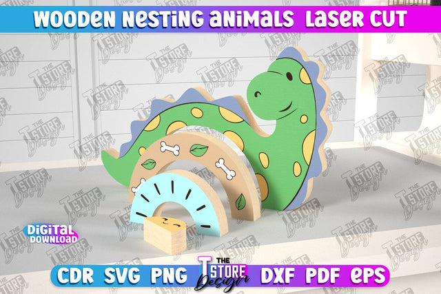 Wooden Nesting Dino | Nesting Toy | Rainbow | New Born Gift | Educational Game | CNC File SVG The T Store Design 