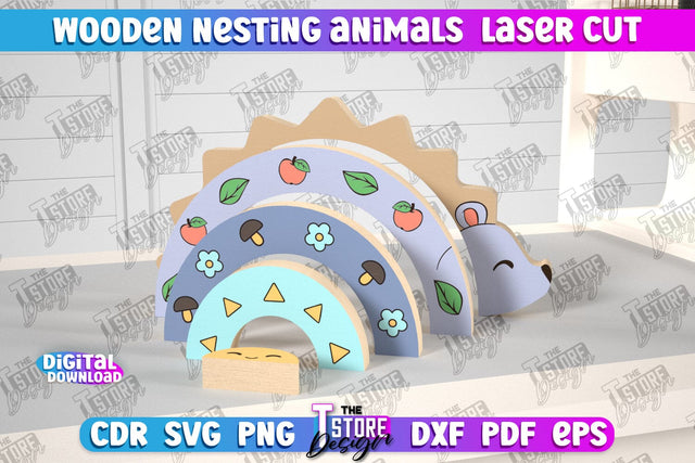 Wooden Nesting Hedgehog | Nesting Toy | Rainbow | New Born Gift | Educational Game | CNC File SVG The T Store Design 