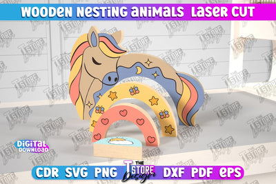 Wooden Nesting Horse | Nesting Toy | Rainbow | New Born Gift | Educational Game | CNC File SVG The T Store Design 