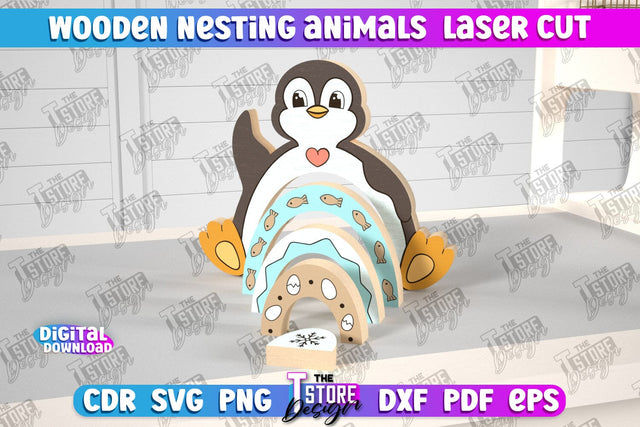 Wooden Nesting Penguin | Nesting Toy | Rainbow | New Born Gift | Educational Game | CNC File SVG The T Store Design 