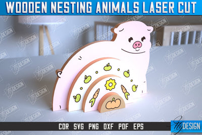 Wooden Nesting Pig | Nesting Toy | Rainbow | New Born Gift | Educational Game | CNC File SVG Fly Design 